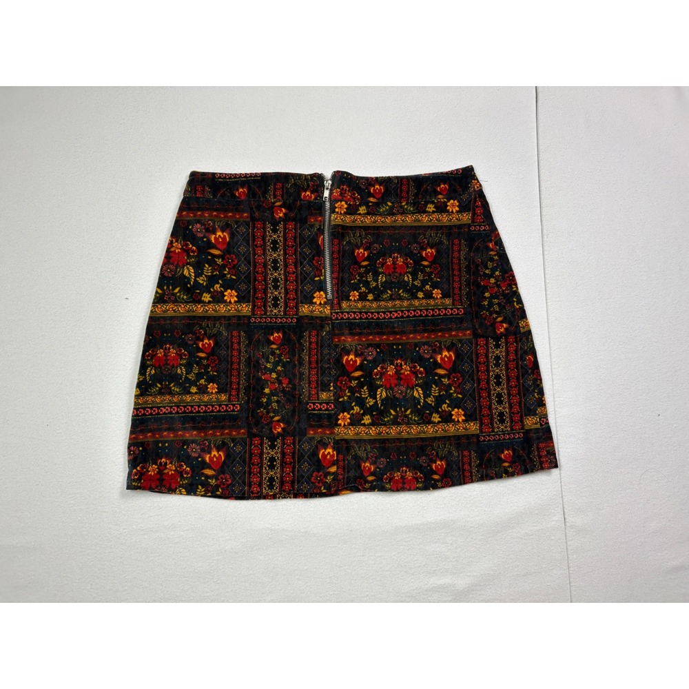HM Coachella Collection Floral Patchwork Corduroy Mini Skirt Black Red Size 12